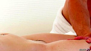 Slim 18yo Natural Tits Teen Deflowered by Masseur Pullout Cum!