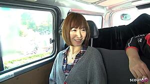 Picked Up Petite Asian Teen Sucks Stranger's Cock in Car First Time!