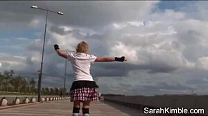 Sarah Kimble Rollerblades Park Nude Showing Small Tits Pussy Closeup