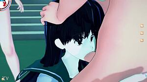 Kagome's deepthroat skills hit one in koikatsu party