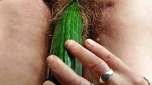 Granny Oma Fucks Hairy Beaver with Cucumber Deep