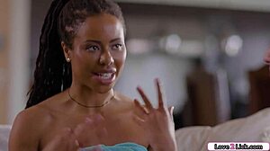 petite ebony babe teaches tall brunette neighbors pussy licking threesome