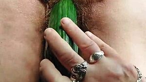 Granny Oma Fucks Hairy Beaver with Cucumber Deep