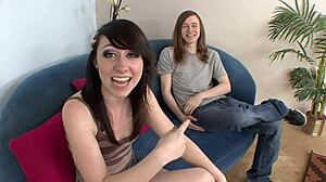 Slutty Brunette's Shaved Pussy Creampied by Big Cock Facial