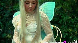 Petite Blonde Eva Elfie Strips Sexy Costume To Show Tight Body