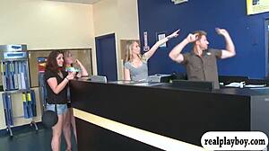 Pretty Babes Flash Tits and Ass in Garage for Cash