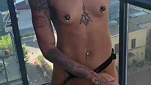 kashofficials moans loud getting strapped deep by renity love on the balcony.