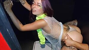 Argentinian Blonde Sucks Cock Through Gloryhole Swallows Every Drop