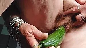 Granny Oma Fucks Hairy Beaver with Cucumber Deep