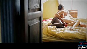 Hard body lesbians lick pussies then dildo fuck each other raw