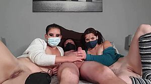 two petite sluts stroke cock exploding cum everywhere homemade