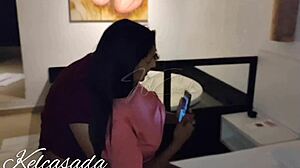 Amateur Milf Wife's First Hotel Threesome with Husband's Friend After Caught on Camera