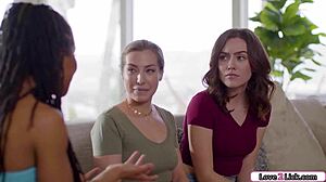 petite ebony babe teaches tall brunette neighbors pussy licking threesome