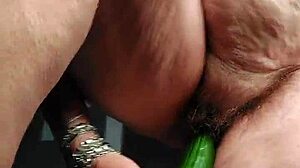 Granny Oma Fucks Hairy Beaver with Cucumber Deep