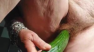 Granny Oma Fucks Hairy Beaver with Cucumber Deep