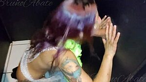 Argentinian Blonde Sucks Cock Through Gloryhole Swallows Every Drop