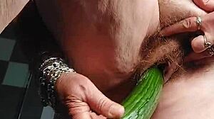 Granny Oma Fucks Hairy Beaver with Cucumber Deep