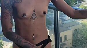 kashofficials moans loud getting strapped deep by renity love on the balcony.