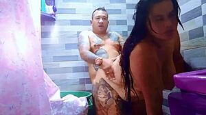 chubby neighbor fucks amateur milf in bathroom, cums on tits