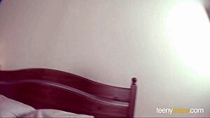 Petite teen babe sucks big cock after fingering