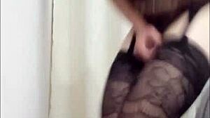 sexy colombian shemale plugs ass, strokes, and explodes cum