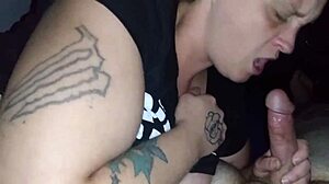 my girlfriend kneels puffing smoke while slurping my throbbing cock like a pro