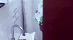 i grab the curvy brazilian babe's big tits and fuck her rough against the bathroom wall