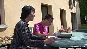 sexy french milf housewife lucie luke takes young cock anal in garden stockings