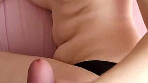 Stepsister delivers intense handjob climaxing in huge cumshot on her tits POV