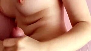 Stepsister delivers intense handjob climaxing in huge cumshot on her tits POV