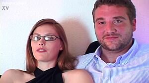 Redhead glasses couple squirt in casting interview