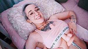 damn this cutie with short hair tattoos her tits crushed in fuckmachine action