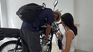 latina trades wet pussy ride for moto fix