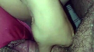 Wife Pulls Panties Aside Opens Pussy for Creampie Stud