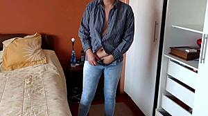 Stepmom masturbates while I jerk off hard