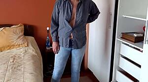 Stepmom masturbates while I jerk off hard