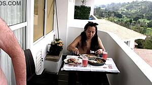 agarabas and olpr invite voyeur to shaved pussy lunch with outdoor creampie gaping fuck