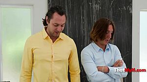 MMF threesome blackmails milf boss into office cheating wife pounding revenge