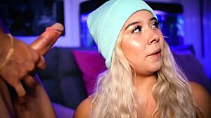 Colombian blonde babe bent over sucking big cock like a seductive whore with bubble butt