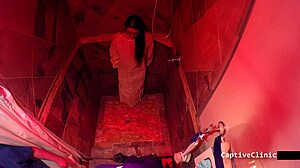 tsayyyy spreads lilly hall's latex dress backstage with handcuffs