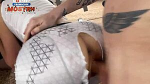 Double penetration stretches athletic girl's tight spot after workout, ends with mouth cum