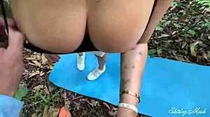 Wife's busty milf bestie nervously strips outdoors ready for wild fucking she begs for more despite her fears