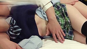 knee socks schoolgirl cosplay creampie with sloppy blowjob and cunnilingus