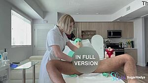 nurse drains latex king's smooth balls empty with gloved handjob