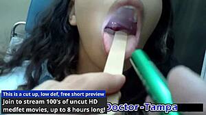 dr tampa gives aria nicole a humiliating physical spreading shaved pussy gaping