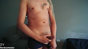 nerd strips underwear jerks huge cock moaning wildly