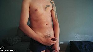 nerd strips underwear jerks huge cock moaning wildly