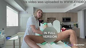 nurse drains latex king's smooth balls empty with gloved handjob