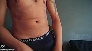 nerd strips underwear jerks huge cock moaning wildly