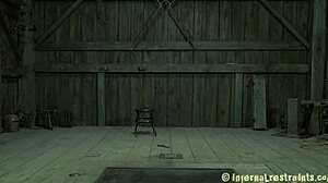 tied brunette slave's tits quiver from toy teasing her wet slit